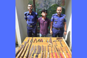 কুলাউড়ায় ডাকাতির প্রস্তুতিকালে বিপুল পরিমাণ দেশীয় অস্ত্রসহ আটক ১