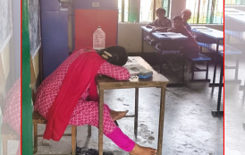 ক্লাস চলাকালে টেবিলে মাথা রেখে শিক্ষিকার ঘুম, ক্ষুব্ধ অভিভাবক